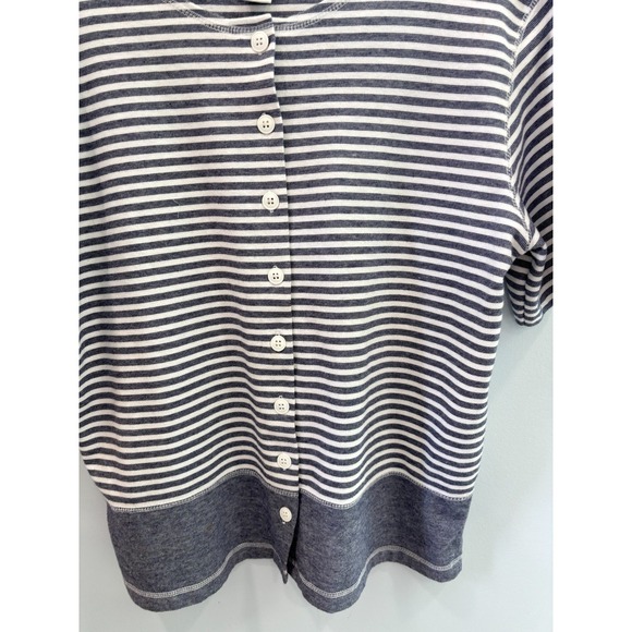 Milano Design Group Medium Striped Button Front Top Cotton Blend Blue - Picture 4 of 9